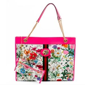GUCCI PINK FLORAL RAJAH TOTE - LARGE